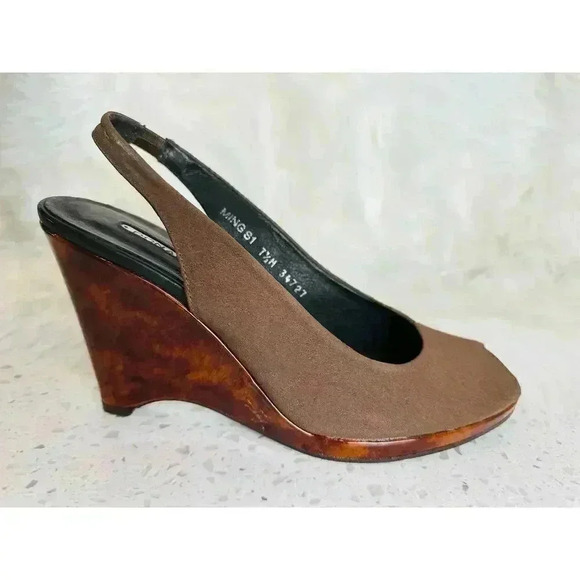 Vintage Donald J Pliner Women 7.5 Latte Tortoiseshell Wedge Slingback Sandal - Picture 4 of 7